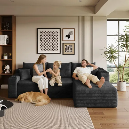 Vista 4 de AUGOP Sofá modular moderno de 96 pulgadas para sala de estar, sofá modular con sofás en forma de L, sofá tapizado sin hueso, asiento profundo, sofá