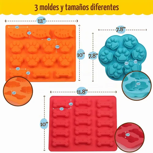 Vista 5 de BoneItUp Kit para hacer golosinas para perros, todo en uno, juego de galletas de bricolaje con 3 moldes de silicona reutilizables para perros, 3