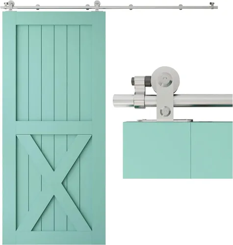 Vista 47 de TSMST Kit de herrajes para puerta corrediza de granero de 4 pies, riel de puerta de granero resistente de acero inoxidable para una sola puerta