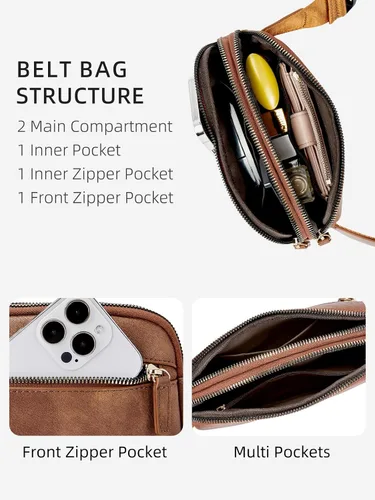 Vista 3 de WESTBRONCO Riñoneras para mujer, riñoneras de moda con correa ajustable, bolsa de cinturón de piel sintética con múltiples bolsillos, bolso cruzado