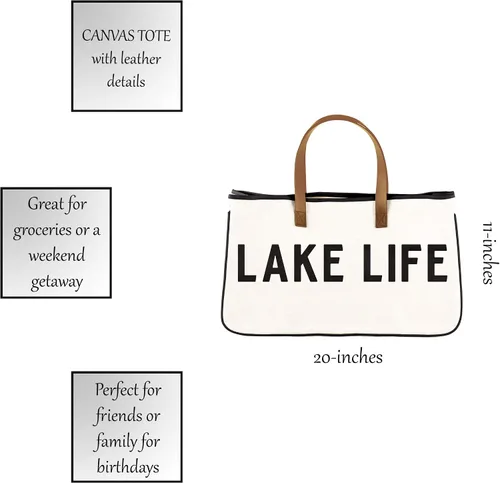 Vista 7 de Santa Barbara Design Studio Bolsa de mano Hold Everything Collection en blanco y negro 100% lona de algodón con asas de cuero auténtico, grande