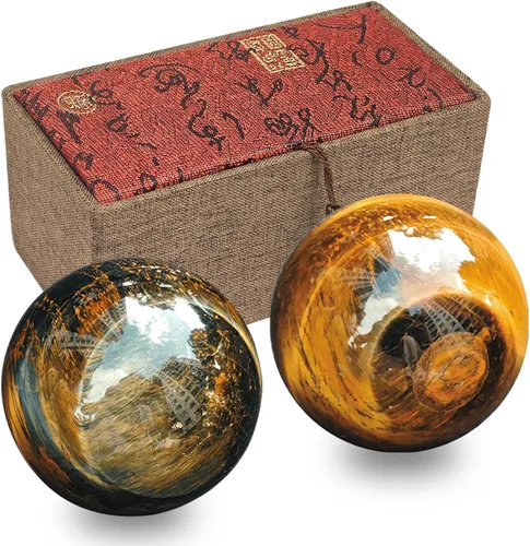 Vista 7 de Fengshuibringluck Bolas de salud chinas Baoding de cristal natural de 1.6 pulgadas para terapia de manos, ejercicio y alivio del estrés