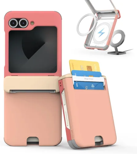 Vista 44 de para Galaxy Z Flip 5 Funda con 2 ranuras para tarjetas, funda rígida delgada y resistente con protección de bisagra, funda completa con protección
