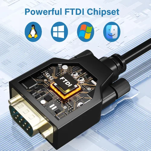 Vista 3 de Adaptador USB 2.0 a serie (FTDI Chipset), 4 pies USB A a RS232 macho DB9 Convertidor de pines Cable serie con bridas para Windows 11, 10, 8.1, 8, 7