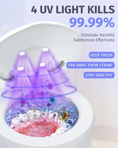 Vista 3 de Limpiador ultrasónico dental de 45 kHz, limpiador de dentaduras UV con 4 modos de temporizador digital, cápsula de limpieza UltraSonic portátil