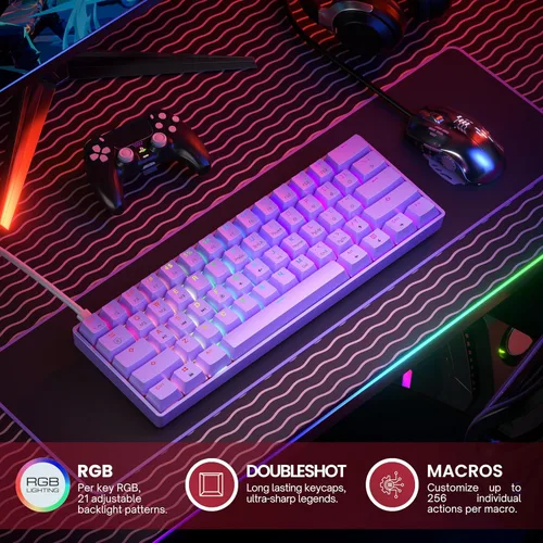 Vista 3 de Teclado mecánico para juegos 61 teclas multicolor RGB iluminado LED retroiluminado con cable programable para jugadores de PCMac
