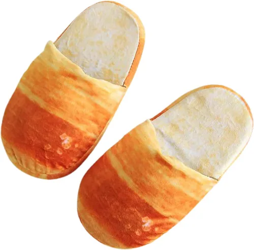 Vista 3 de Shlutesoy - Zapatillas para mujer, para interior o exterior, antideslizantes, de ante cálido, suela suave, diseño de tostadas, color amarillo L