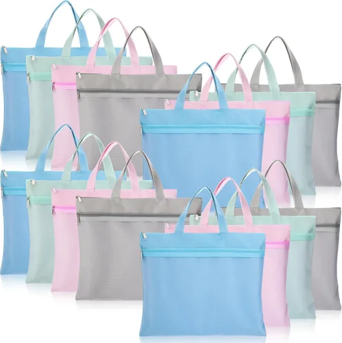 Vista 8 de Zhehao 6 bolsas para libros de estudiantes con asa, bolsa de documentos, bolsa de proyectos para coser, bolsa de malla con cremallera, bolsa