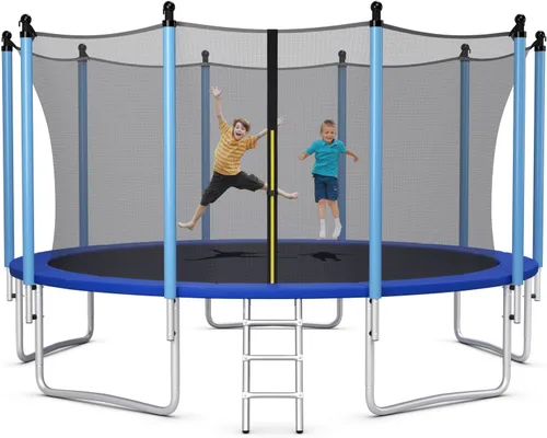 Vista 11 de Giantex Trampolín para niños y adultos, aprobado por ASTM 8, 10, 12, 14, 15, 16 pies, trampolín grande con escalera, tubos de acero de grosor