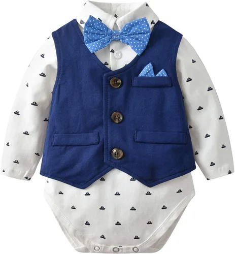 Vista 3 de famuka Traje formal de 3 piezas para bebé niño con chaleco, chaleco y esmoquin para caballero