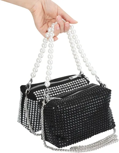 Vista 6 de Bolso de mano para mujer, bolso de noche brillante, bolso cruzado, bolso de mano con diamantes de imitación