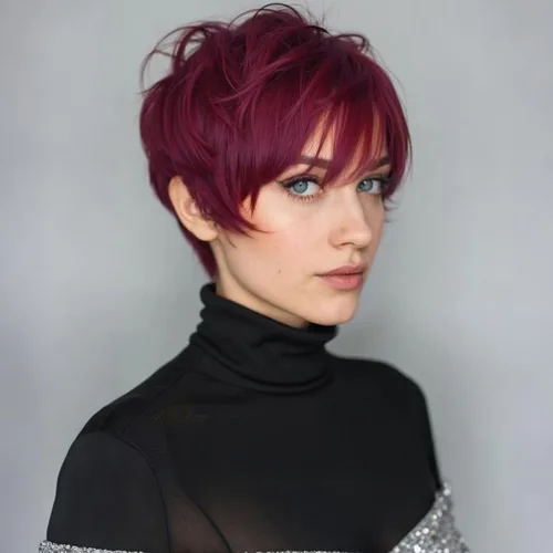 Vista 9 de Creamily Peluca corta rubia de corte Pixie con flequillo para mujer, pelucas sintéticas en capas onduladas con raíces oscuras para mujer, peluca