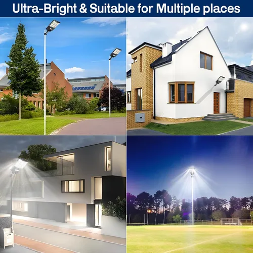 Vista 6 de Farolas solares impermeables para exteriores, 6500 K, 7000 W, gran angular, luz de inundación LED IP66 del atardecer al amanecer solar con sensor