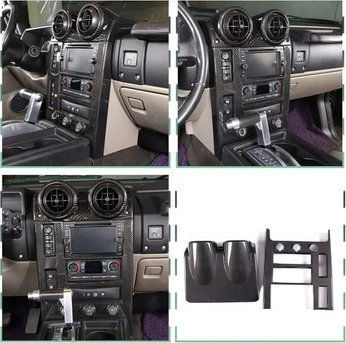 Vista 4 de PIUGILH Kit de Acabado de Decoración Interior de 24 Piezas Juego Completo para Hummer H2 2003-2007, Pegatina del Panel de Navegación del Tablero