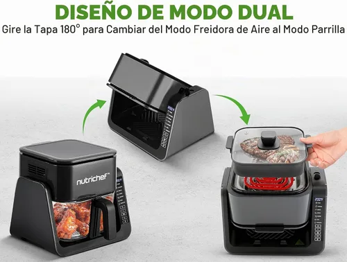Vista 3 de NutriChef Freidora de Aire de 4 QT y Parrilla 7 en 1 Modos de Cocción Preestablecidos Tazón de Freír Transparente para los Mejores Resultados