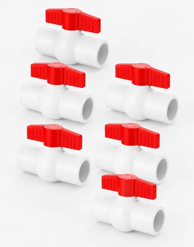 Vista 10 de Válvula de bola de PVC de 1/2 pulgada, paquete de 6 válvulas de cierre con mango en T roja para líneas de suministro de agua fría y fontanería al