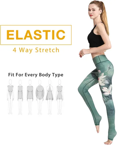 Vista 3 de Sunrade Pantalones de yoga impresos, cintura alta, control de barriga de entrenamiento, pantalones capris sobre el talón polainas para mujeres