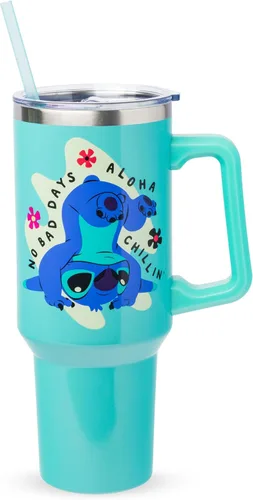 Vista 38 de Silver Buffalo Adventure Time With BMO - Vaso de acero inoxidable de doble pared con asa y pajilla, cabe en portavasos estándar, 40 onzas