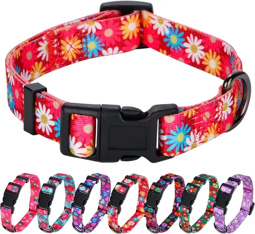 Vista 30 de Collar de perro para perros pequeños con patrón floral para hembras y perros, talla S A1_Girasol
