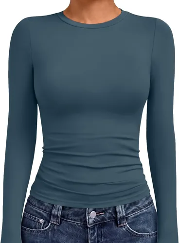 Vista 15 de AUTOMET - Camisetas ombligueras de manga larga para mujer, básicas, de compresión, para salir, otoño, ropa de moda del año 2000 Blanco