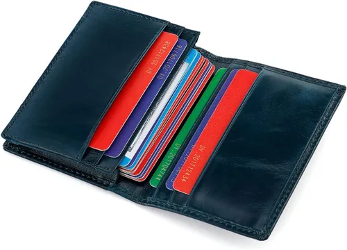 Vista 4 de Billetera de bolsillo frontal plegable para hombre, de piel auténtica, con bloqueo RFID, tarjetero