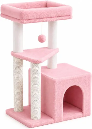 Vista 9 de Torre de árbol para gatos de interior, condominio para gatos de varios niveles de 33 pulgadas con postes rascadores, percha grande, juguete colgante