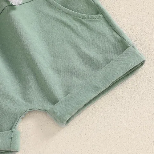 Vista 54 de Ropa de bebé niño sin mangas + pantalones cortos con estampado a rayas con bolsillos, 2 piezas de trajes de verano