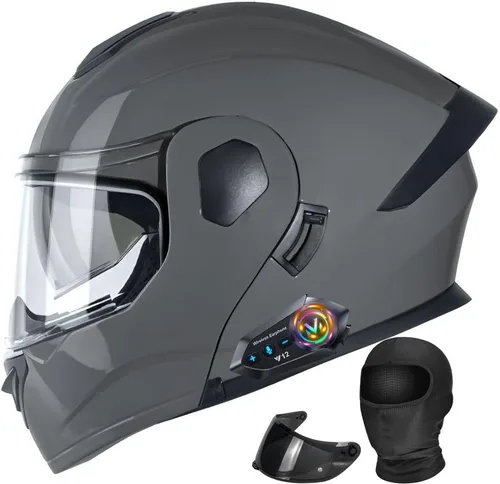 Vista 15 de Casco modular de motocicleta Bluetooth aprobado por DOT con visera solar integrada, doble escudo antivaho y sistema de ventilación múltiple