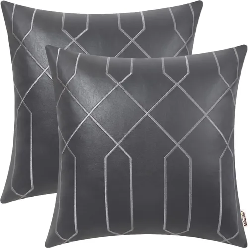 Vista 28 de BRAWARM Fundas de almohada de cuero 16 X 16 pulgadas, paquete de 2 fundas de almohada de cuero sintético negro, fundas de almohada decorativas
