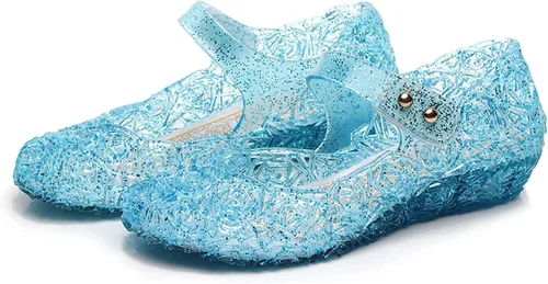 Vista 5 de Zapatos de gelatina para niñas, sandalias de cumpleaños de princesa Snow Queen para niñas pequeñas, sandalias azules con purpurina talla 9