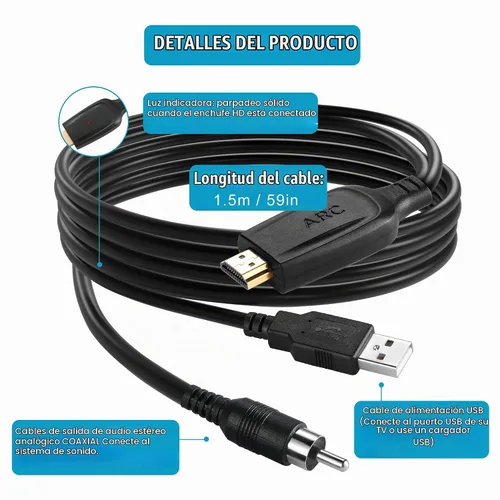 Vista 7 de Convertidor de audio HDMI eARC/ARC a coaxial de 192 KHz para TV a sistema de sonido, Plug & Play ARC a cable coaxial Adaptador extractor de audio