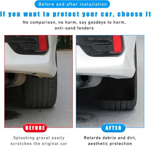 Vista 5 de Dickno 2 piezas de aletas guardabarros para automóvil, protectores contra salpicaduras, aletas guardabarros flexibles delanteras y traseras