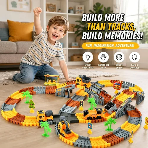 Vista 8 de Construction Race Track Set 235 Pcs Toy for Kids 3-8 Flexible DIY Road Toy