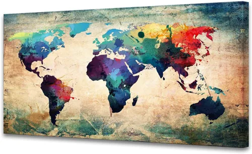 Vista 12 de B0550 - Póster de mapa del mundo, lienzo para pared, diseño moderno enmarcado del mundo, decoración de oficina en casa, mapas, impresiones