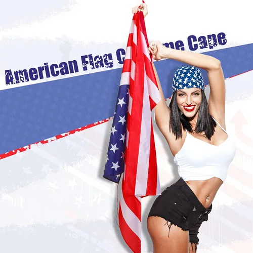 Vista 5 de Geyoga Disfraz de capa de bandera americana, 2 unidades, retro, de los años 80, patriótica de Estados Unidos, para adultos, celebración del Día