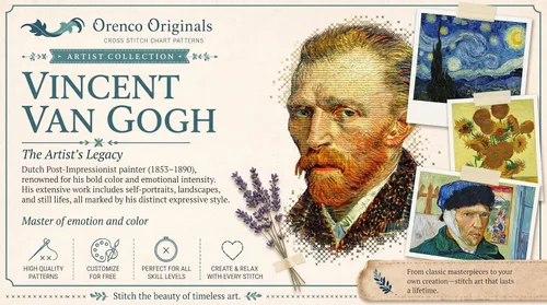 Vista 6 de Vincent Van Gogh Cráneo un cigarrillo ardiente contado patrón de punto de cruz con agujas Skull a Burning Cigarette: Finished size will be 8