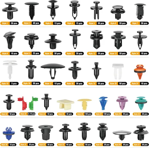 Vista 3 de GOOACC 1295 clips de retención de automóvil y sujetadores de automóvil, surtido de 37 tamaños más populares, remaches de parachoques de nailon