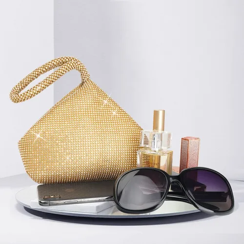 Vista 3 de Bolso de noche para mujer - Tamaño más grande mejorado, clutch de muñeca con diamantes de imitación completos brillantes para fiesta, boda, cita