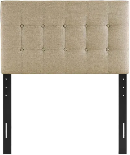 Vista 4 de Modway Emily - Cabecera individual tapizada con botones de tela de lino beige