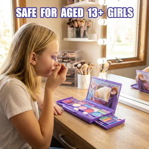 Vista 6 de Disney Frozen - Juego de maquillaje para niñas, incluye brillo de labios, sombra de ojos con purpurina, rubor con purpurina y pinceles, regalo