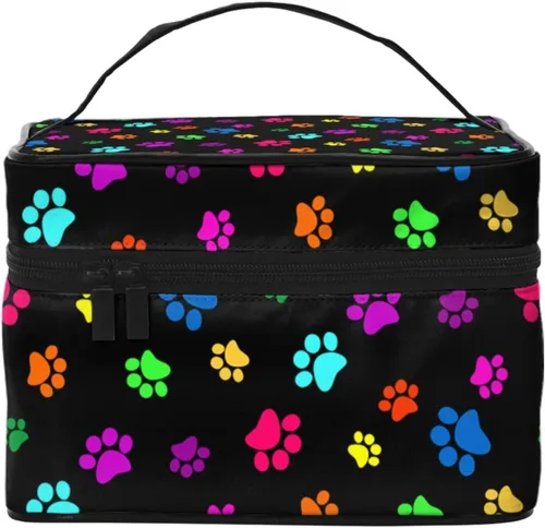 Vista 13 de Bolsa de maquillaje con asa, estuche de cosméticos con cremallera, bolsa de aseo portátil de viaje para mujeres y niñas, duradera, 1 Foto