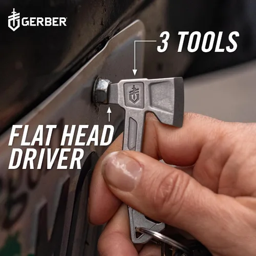 Vista 5 de Gerber Gear Llavero Hacha Multiherramienta 3 en 1, Se Engancha al Bolsillo o Llavero con Abrebotellas, Destornillador de Cabeza Plana, Abridor