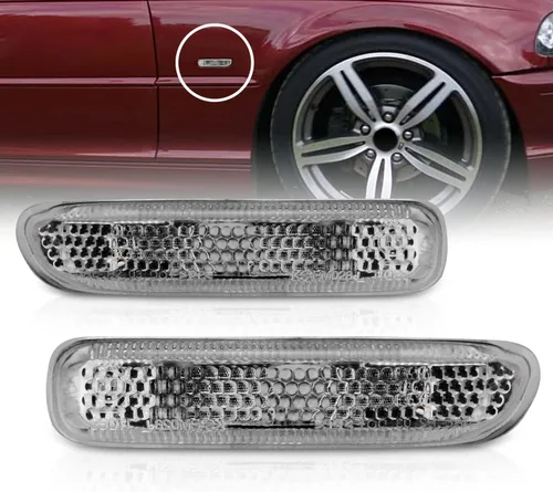 Vista 6 de AmeriLite Par de luces de posición laterales cromadas para BMW E36 Serie 3 1997-1998, lado del conductor y del pasajero