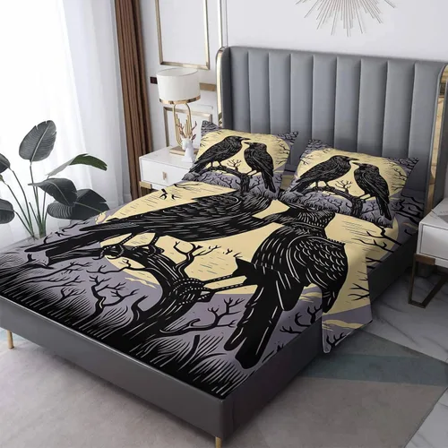 Vista 10 de Juego de sábanas de cuervo tamaño individual – Sábanas de microfibra suave con bolsillo profundo y sábanas y fundas de almohada estampadas sin