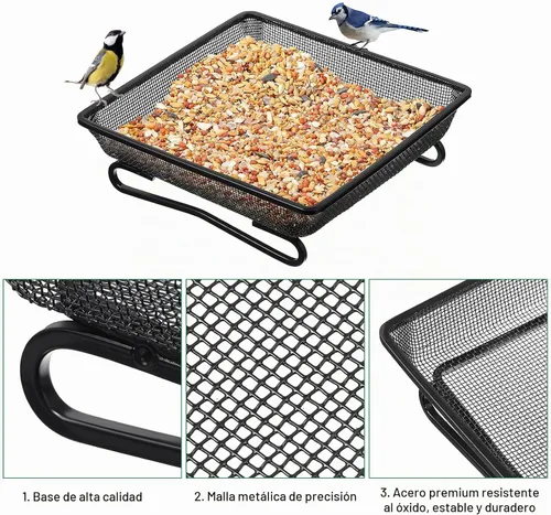 Vista 4 de 2 piezas de bandeja para comedero de pájaros de barandilla de cubierta para balcón 17,8 x 17,8 x 5,1 cm Plataforma compacta para semillas de pájaros