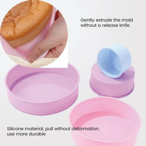 Vista 3 de Paquete de 2 moldes redondos de silicona para tartas, molde circular reutilizable de silicona para pasteles de gasa, sin BPA (color A -10 pulgadas)