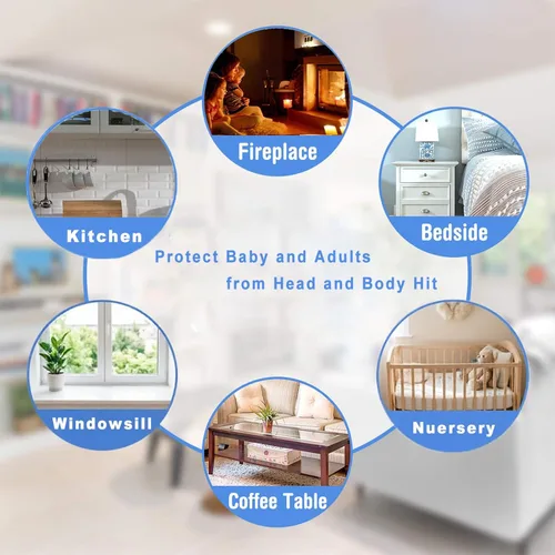 Vista 3 de Protector de bordes transparente de silicona 100% para bebés, protectores de esquina de pared de muebles precintados, tira de parachoques para niños