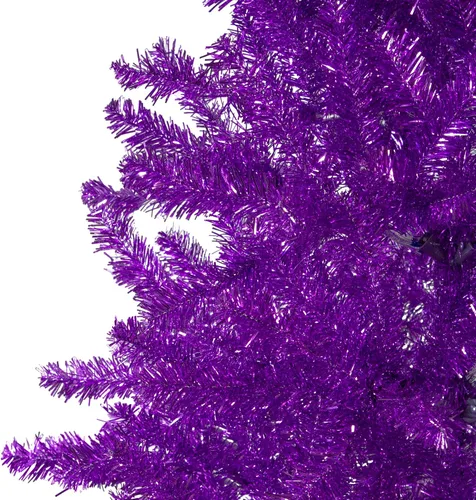 Vista 4 de Northlight Árbol de Navidad artificial de oropel morado metálico de 6 pies, sin iluminación