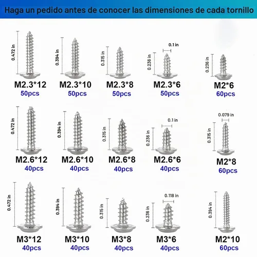 Vista 5 de 700Pcs Tornillos autorroscantes Phillips de cabeza plana con arandela, acero inoxidable 304, tornillos de madera pequeños/mini M2 M2.3 M2.6 M3, kit