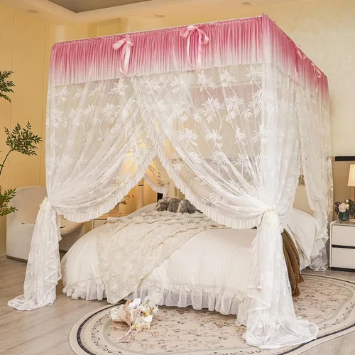 Vista 3 de Mengersi - Cortinas para marco de cama con dosel tamaño completo, postes, soporte de marco para cortinas para camas de metal o madera, decoración